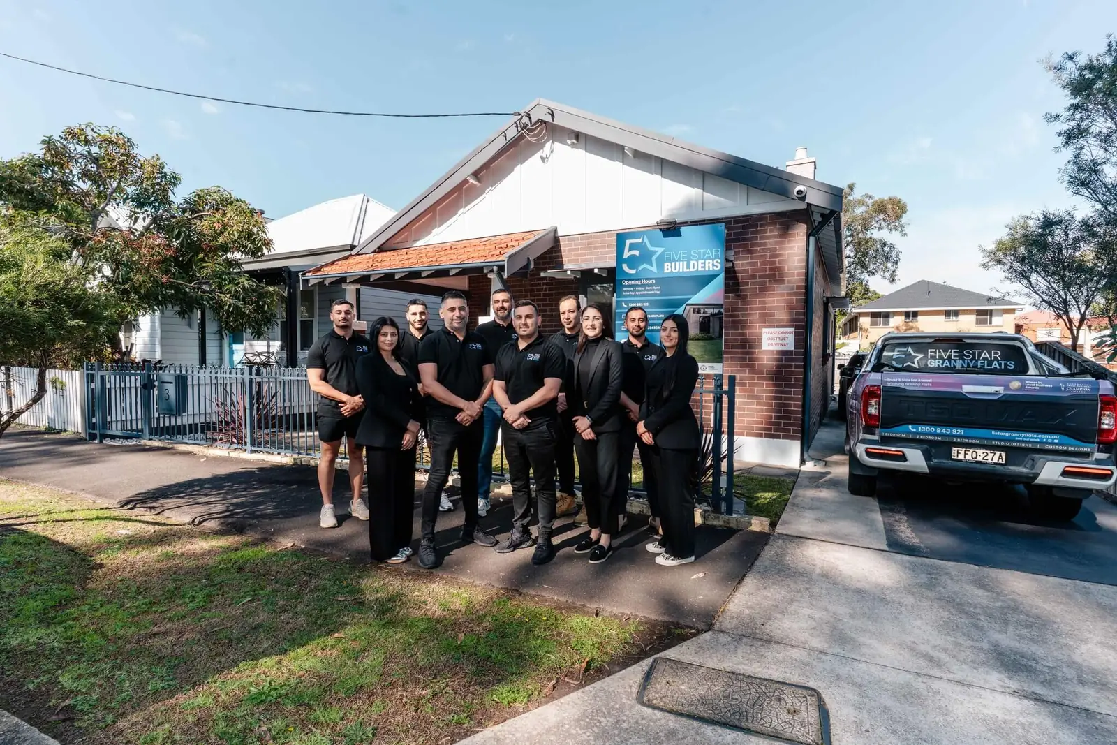 The 5 Star Granny Flats team outside the Blacktown office