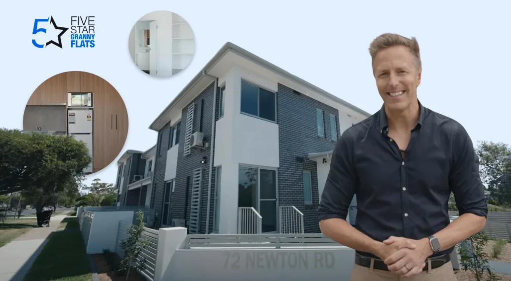 Anthony Mundine with 5 Star Builders at a completed granny flat